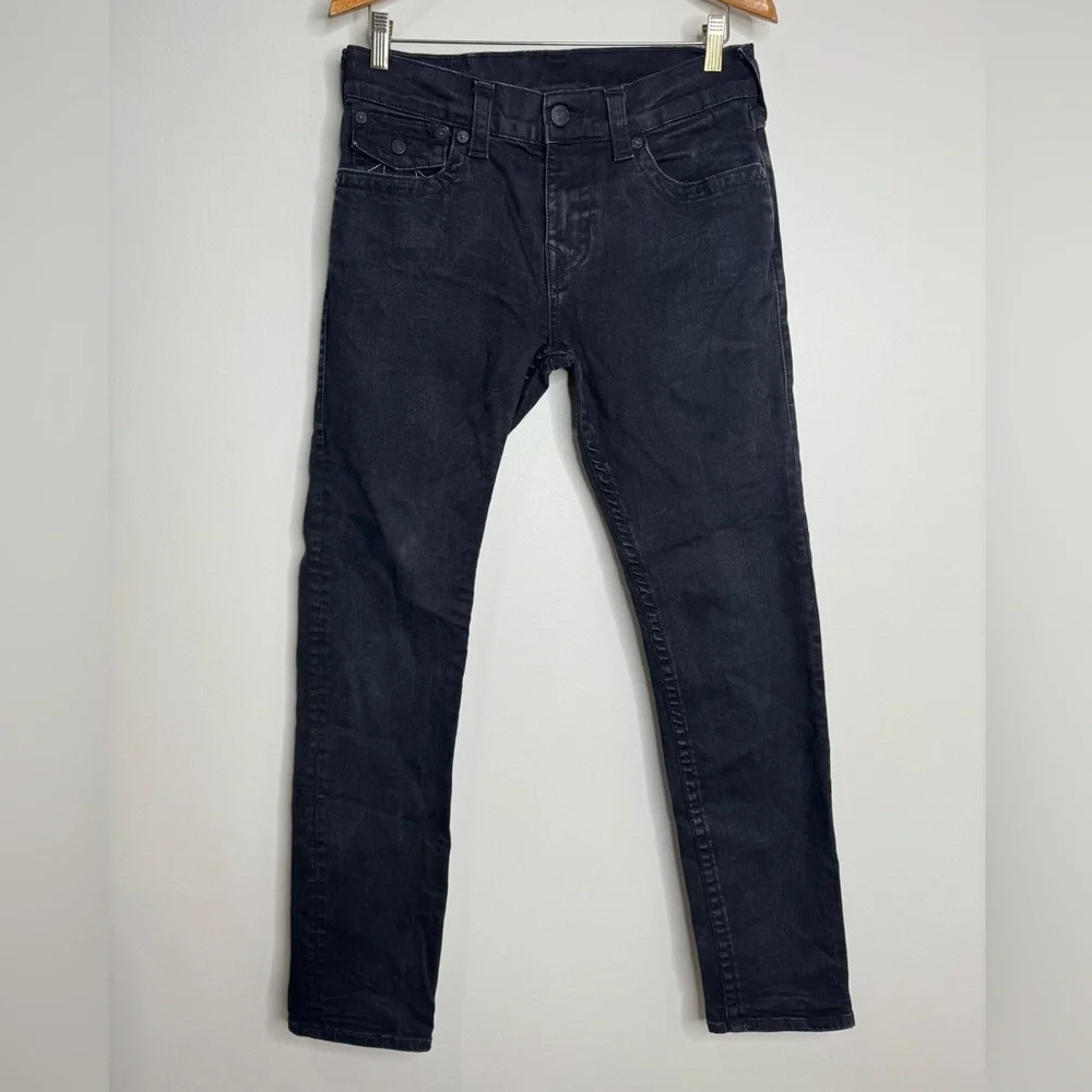 True Religion Men’s Black Rocco Flap Back Slim Y2K Style‎ Denim Jeans Size 30